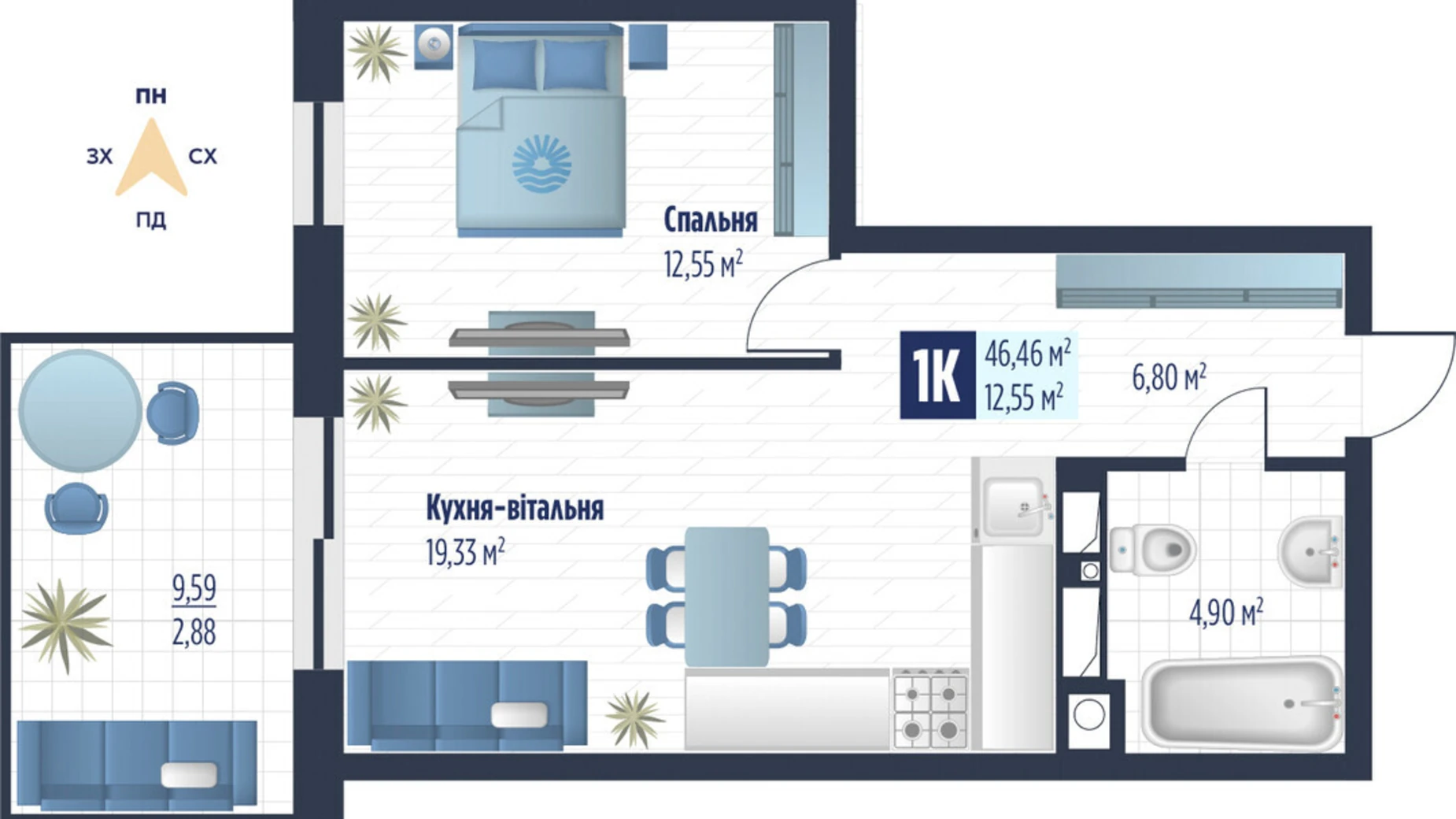 Продается 1-комнатная квартира 46.14 кв. м в Сокольниках, ул. боковая Стрыйская, 1 - фото 2