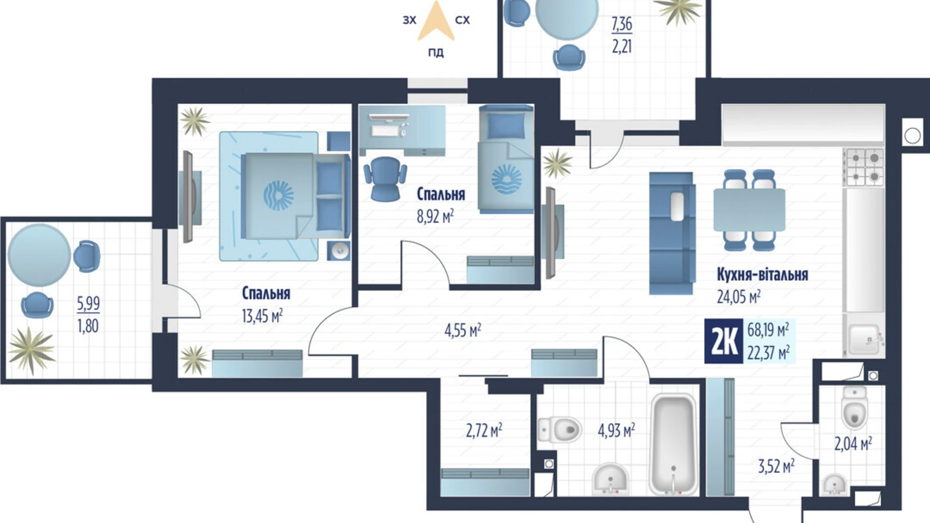 Продается 2-комнатная квартира 67.36 кв. м в Сокольниках, ул. боковая Стрыйская, 1 - фото 2