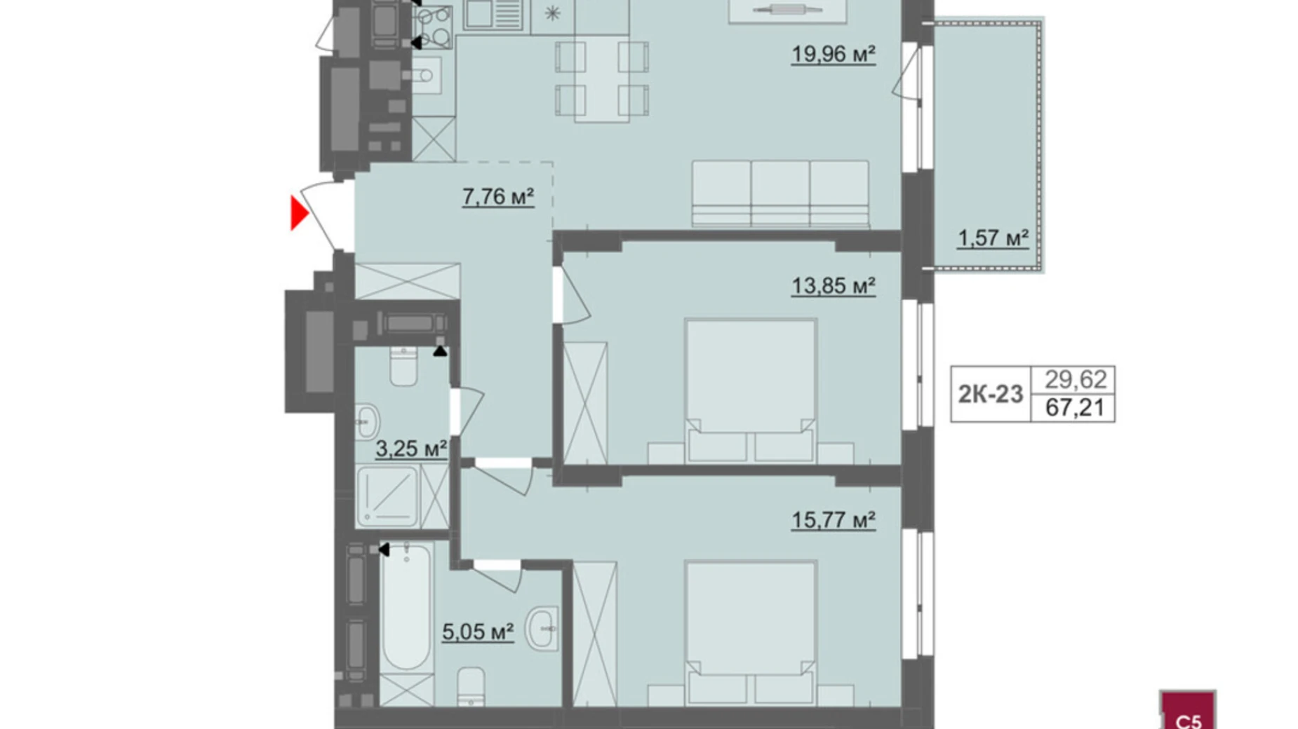Продается 2-комнатная квартира 67.21 кв. м в Черновцах, ул. Мизюна Григория, 20 - фото 2