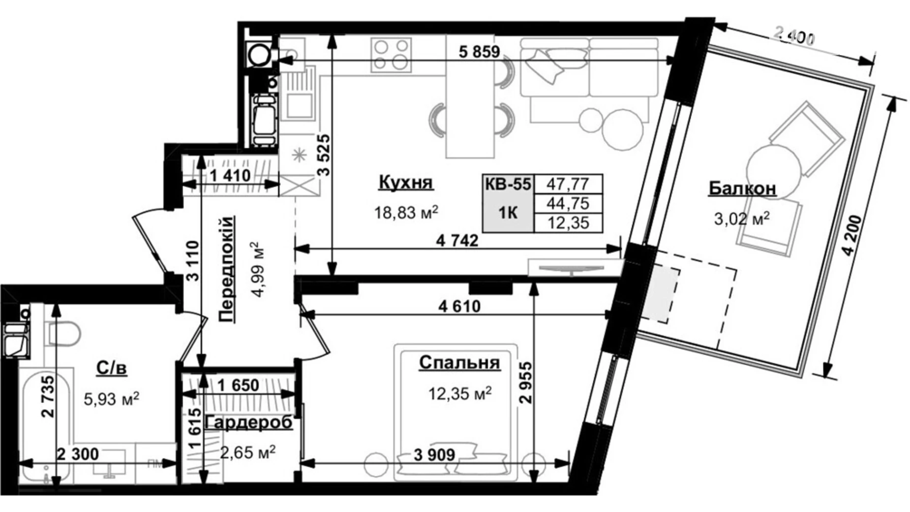 Продается 1-комнатная квартира 47.43 кв. м в Сокольниках, ул. боковая Стрыйская, 1 - фото 3