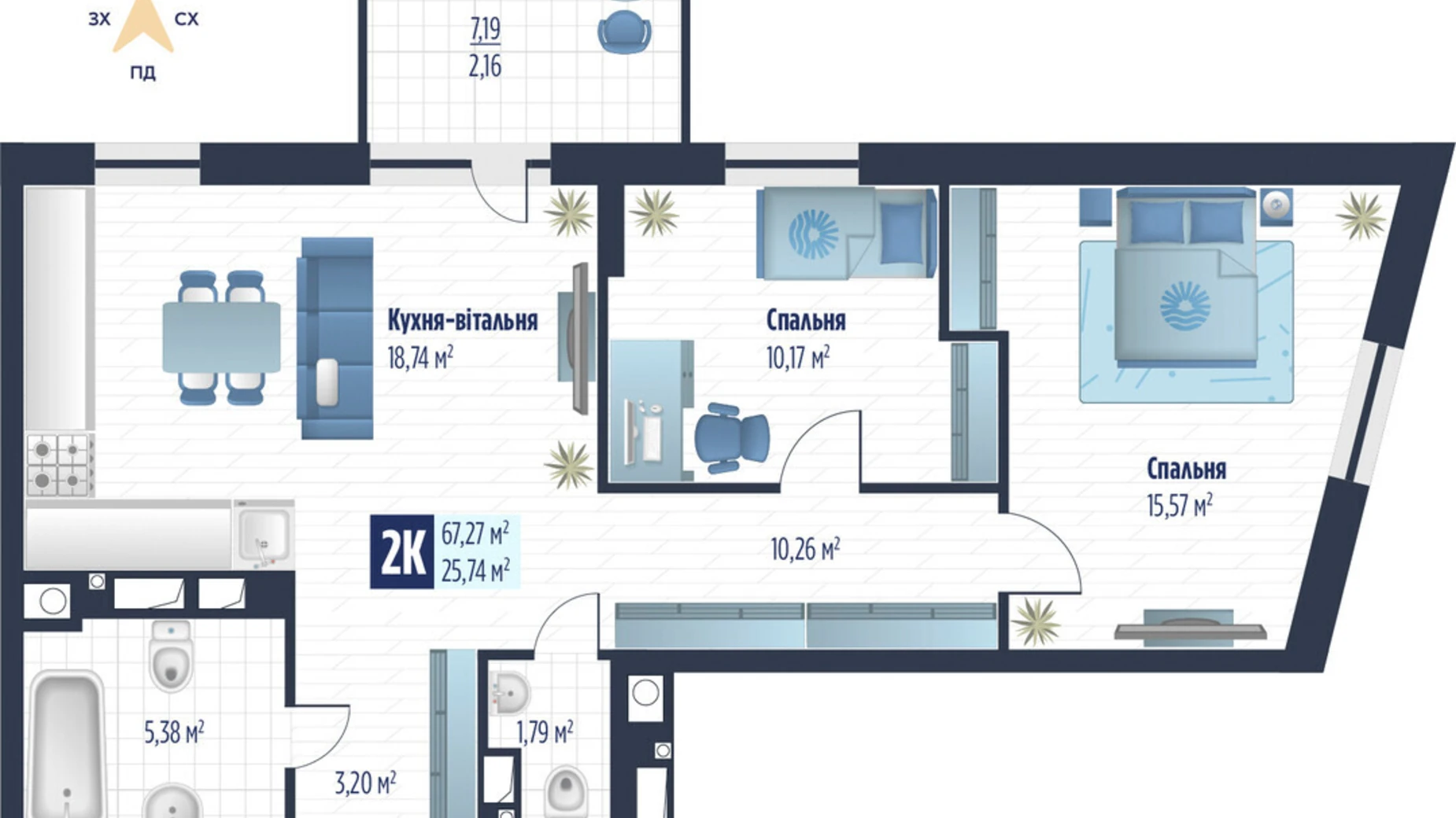 Продается 2-комнатная квартира 66.85 кв. м в Сокольниках, ул. боковая Стрыйская, 1 - фото 2