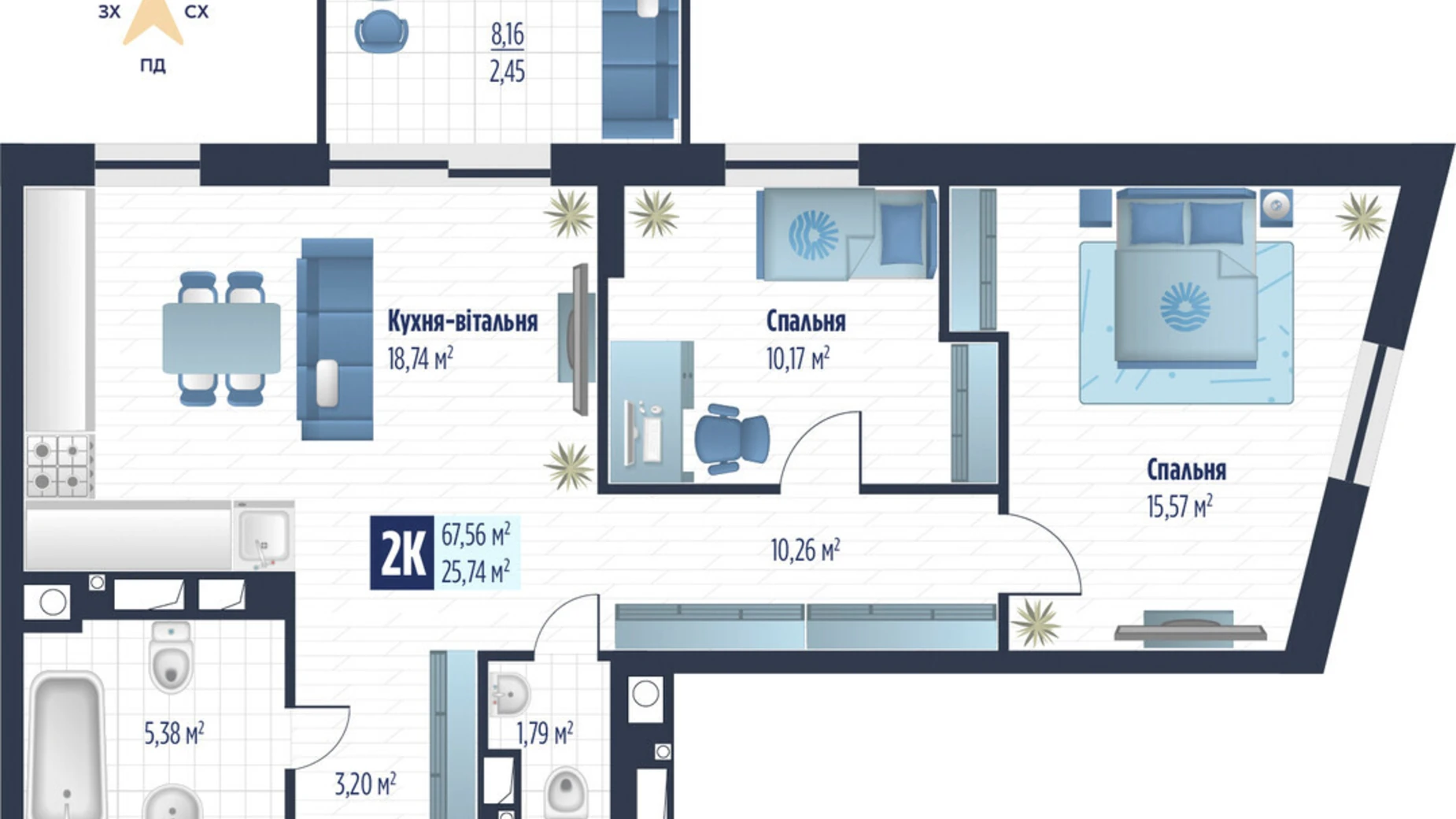 Продается 2-комнатная квартира 67.28 кв. м в Сокольниках, ул. боковая Стрыйская, 1 - фото 2