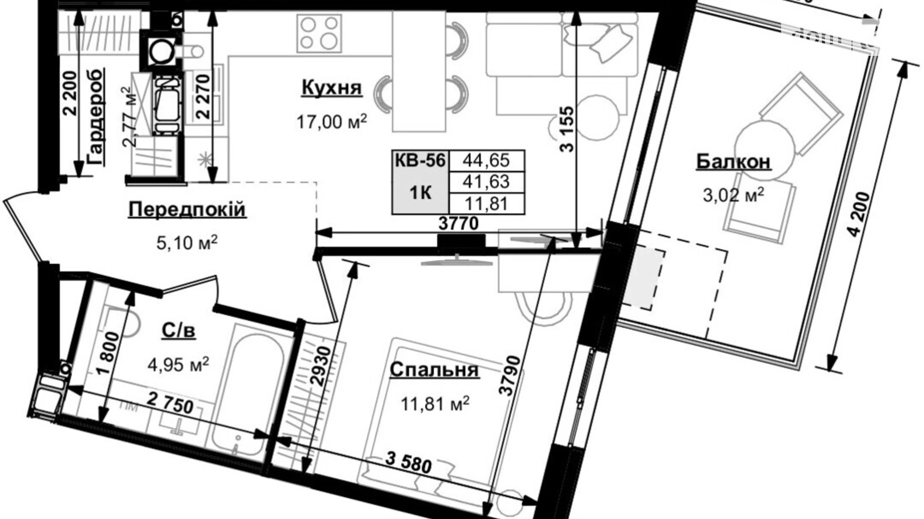 Продается 1-комнатная квартира 44.31 кв. м в Сокольниках, ул. боковая Стрыйская, 1 - фото 3