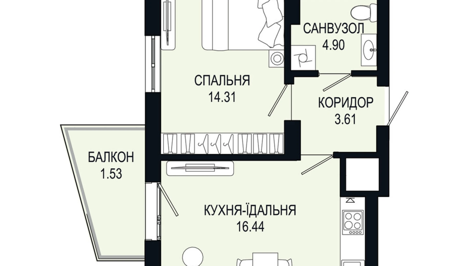 Продается 1-комнатная квартира 40.79 кв. м в Львове, ул. Щурата - фото 2
