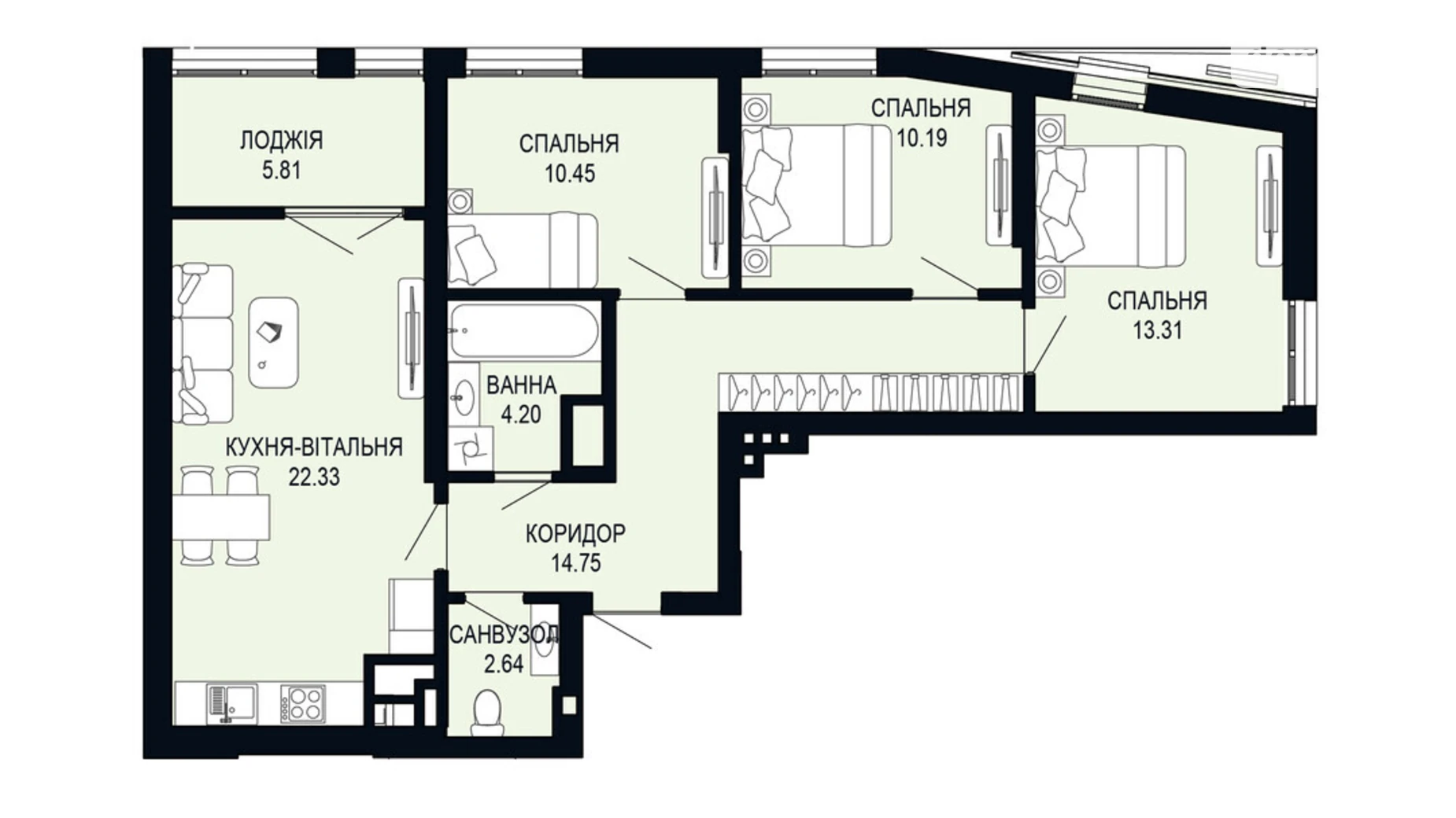 Продается 3-комнатная квартира 83.66 кв. м в Львове, ул. Щурата - фото 2