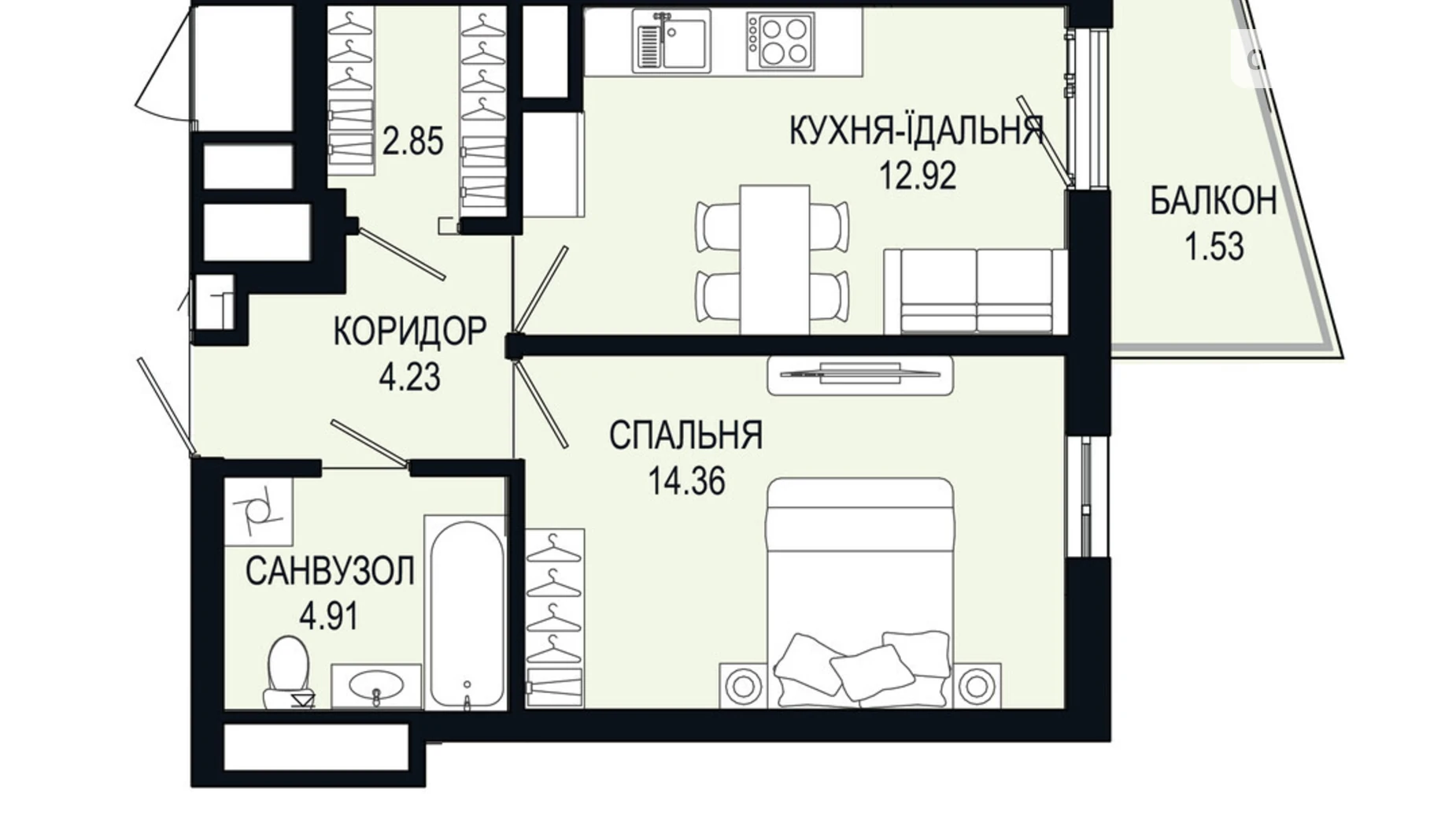 Продается 1-комнатная квартира 40.8 кв. м в Львове, ул. Щурата - фото 2