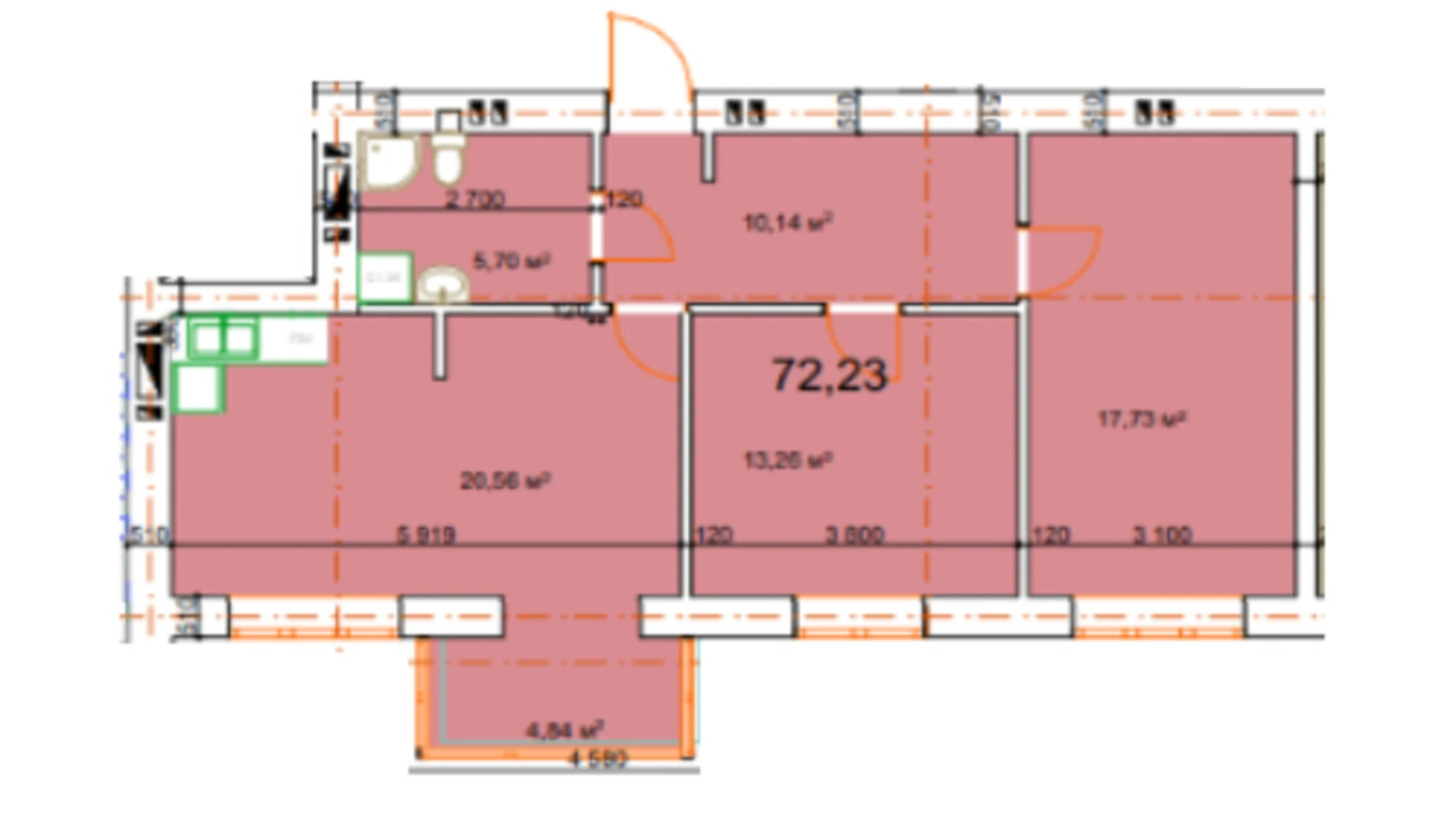 Продается 2-комнатная квартира 72.23 кв. м в Калуше, ул. Малицкой - фото 2