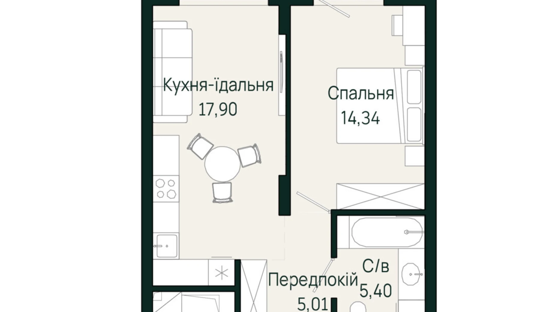 Продается 1-комнатная квартира 44.41 кв. м в Сокольниках, ул. Героев Крут - фото 2