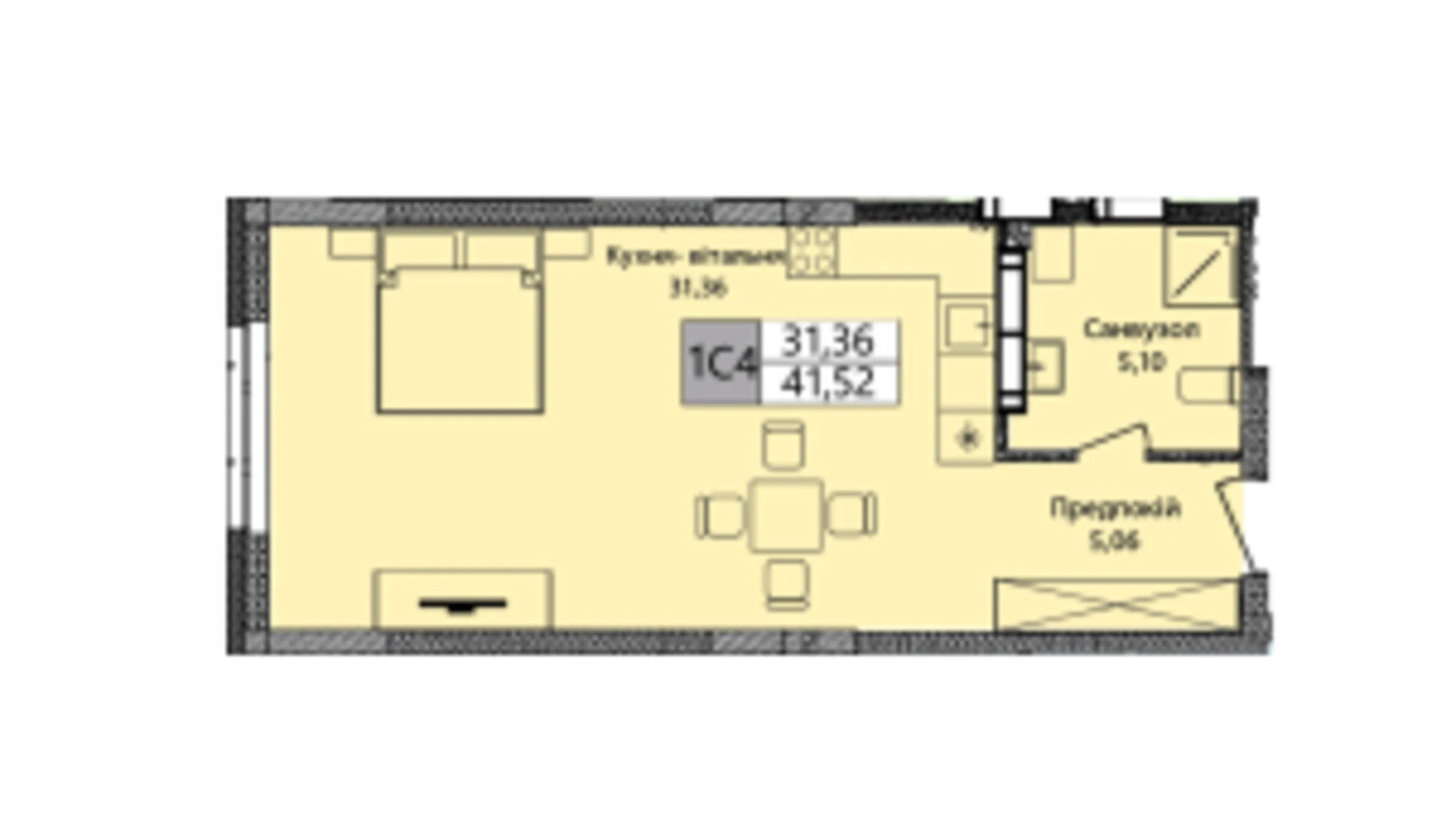 Продается 1-комнатная квартира 41.52 кв. м в Киеве, Харьковское шоссе, 210 - фото 2