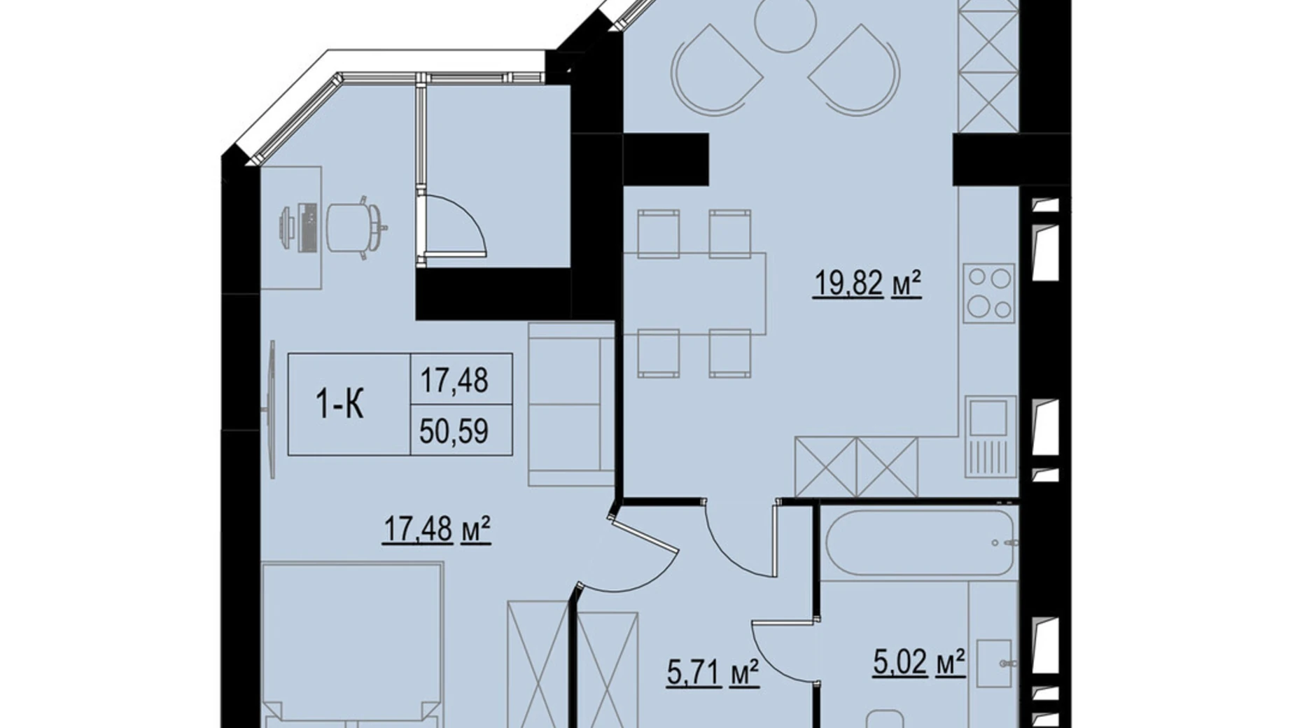 Продается 1-комнатная квартира 50.59 кв. м в Хмельницком, Старокостянтиновское шоссе, 7/2 - фото 5