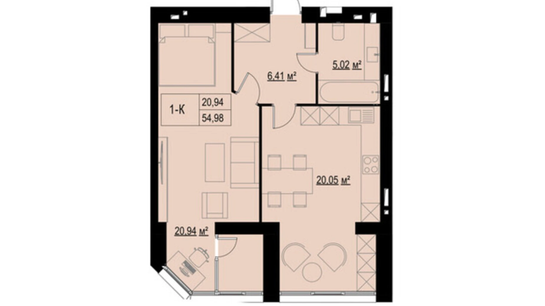 Продается 1-комнатная квартира 54.98 кв. м в Хмельницком, Старокостянтиновское шоссе, 7/2 - фото 5