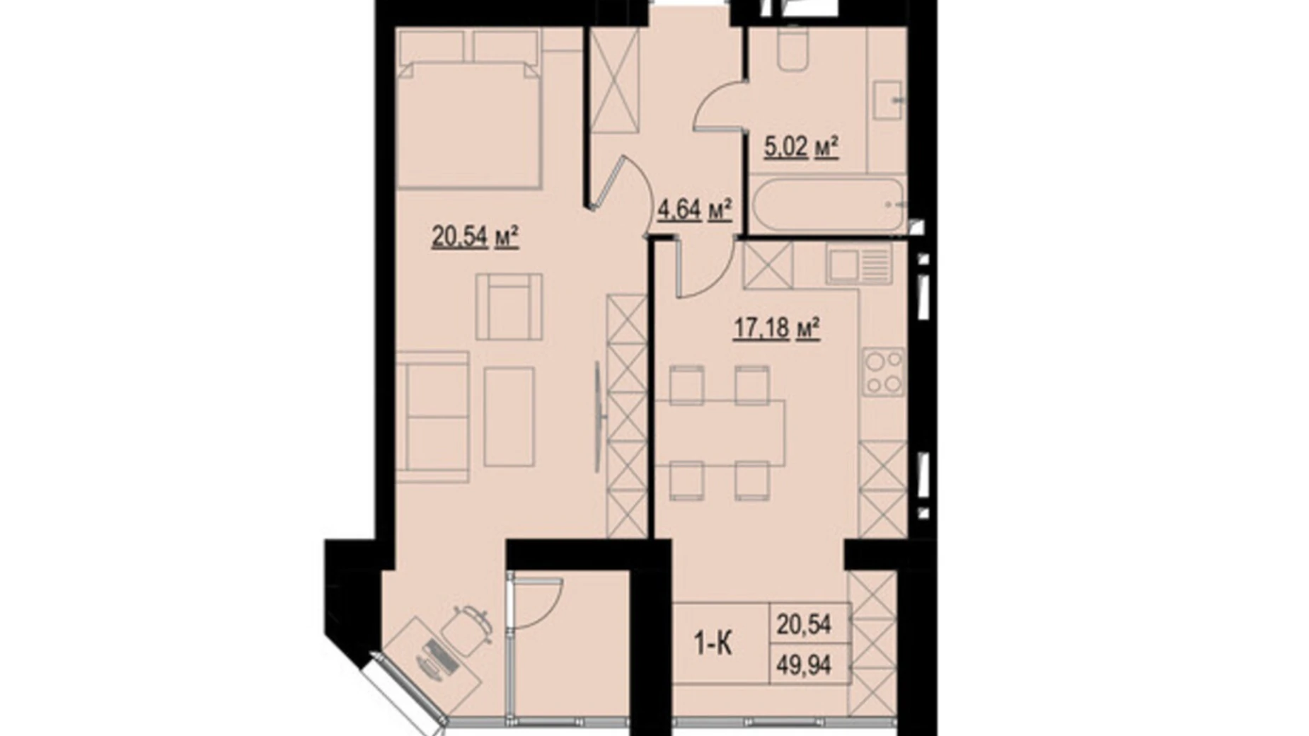 Продается 1-комнатная квартира 49.94 кв. м в Хмельницком, Старокостянтиновское шоссе, 7/2 - фото 5