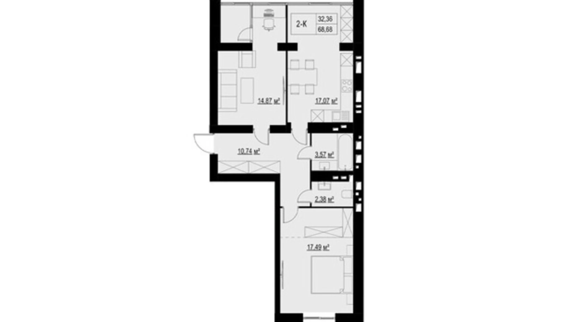 Продается 2-комнатная квартира 68.68 кв. м в Хмельницком, Старокостянтиновское шоссе, 7/2 - фото 5