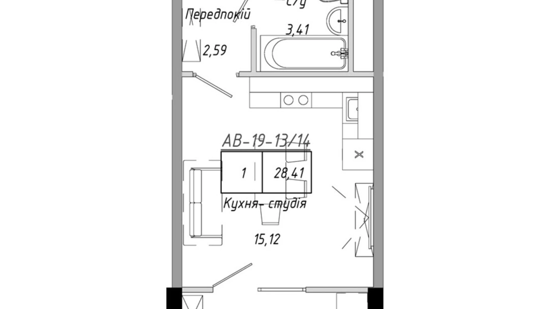 Продается 1-комнатная квартира 28.41 кв. м в Авангарде, ул. Василия Спрейса, 1 - фото 3