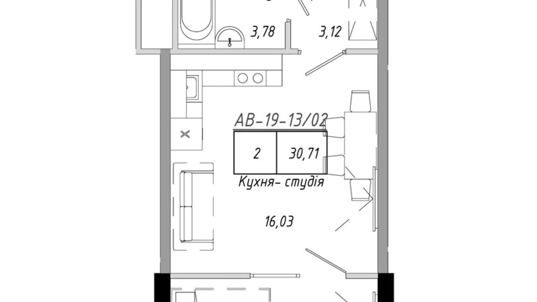 Продается 1-комнатная квартира 30.71 кв. м в Авангарде, ул. Василия Спрейса, 1 - фото 3