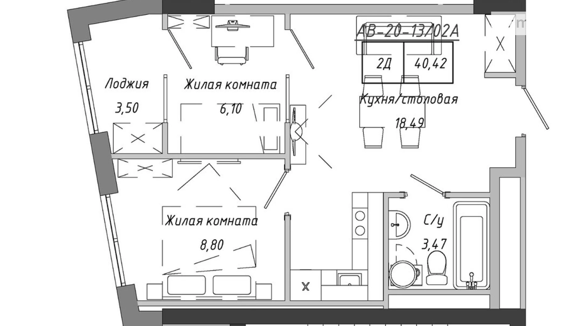 Продается 2-комнатная квартира 40.42 кв. м в Авангарде, ул. Василия Спрейса, 1 - фото 3