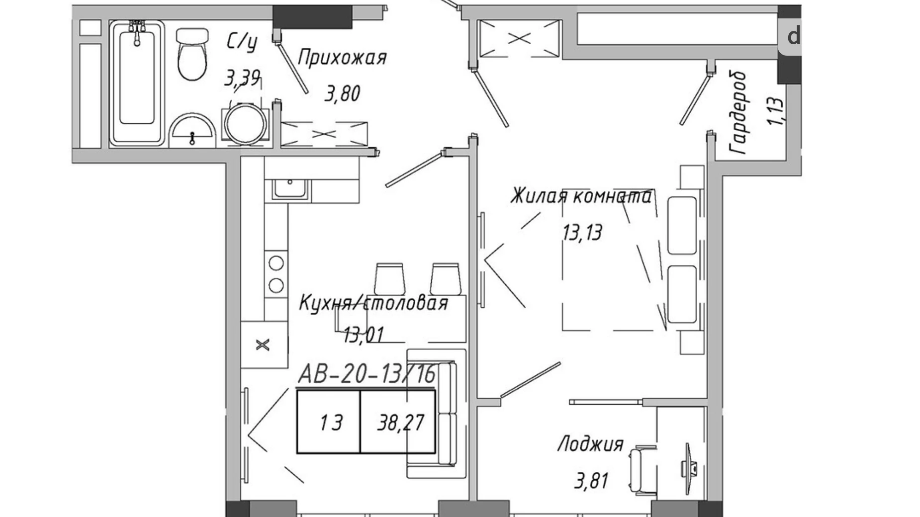 Продается 1-комнатная квартира 38.27 кв. м в Авангарде, ул. Василия Спрейса, 1 - фото 3