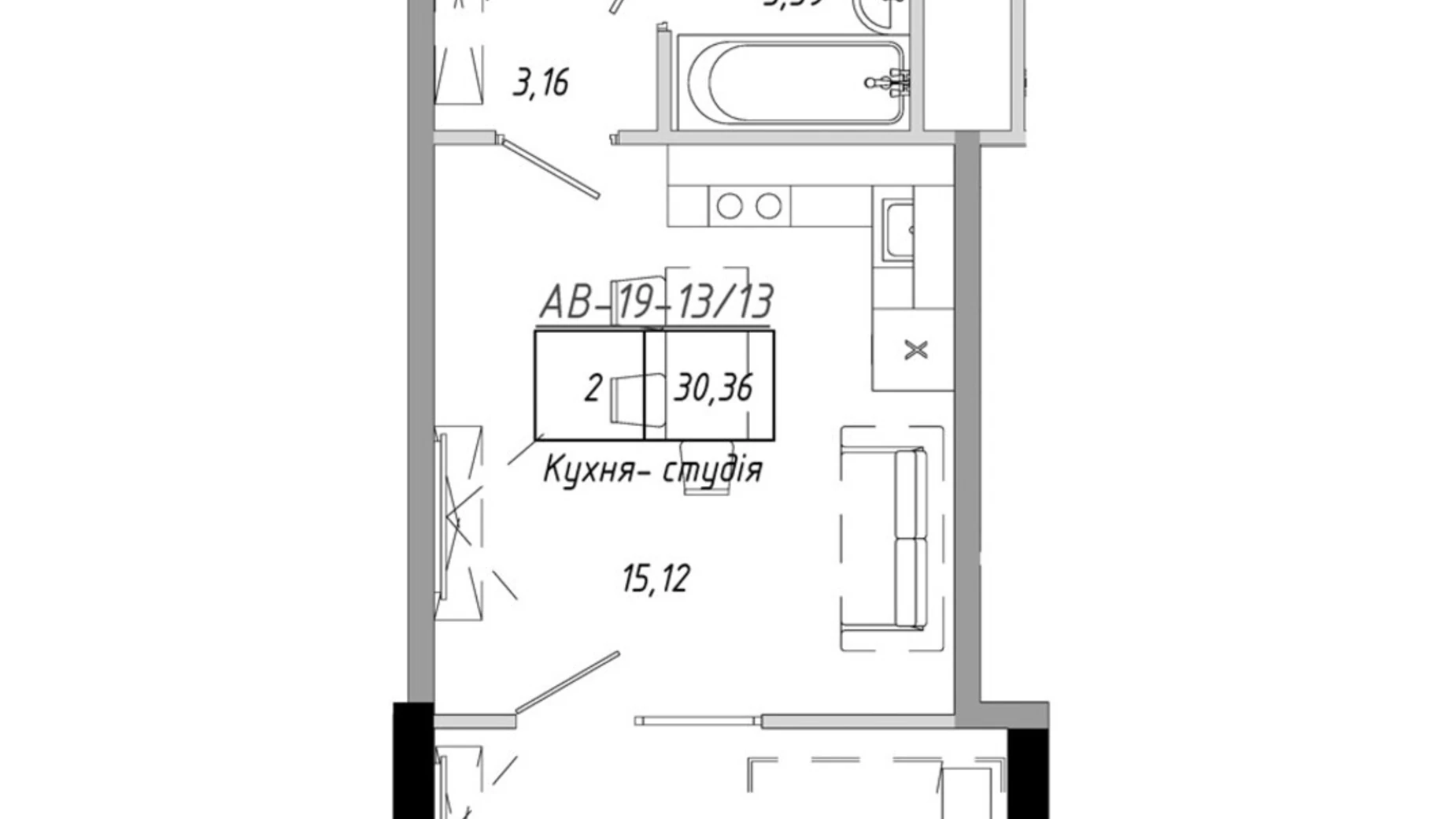 Продается 1-комнатная квартира 30.36 кв. м в Авангарде, ул. Василия Спрейса, 1 - фото 3
