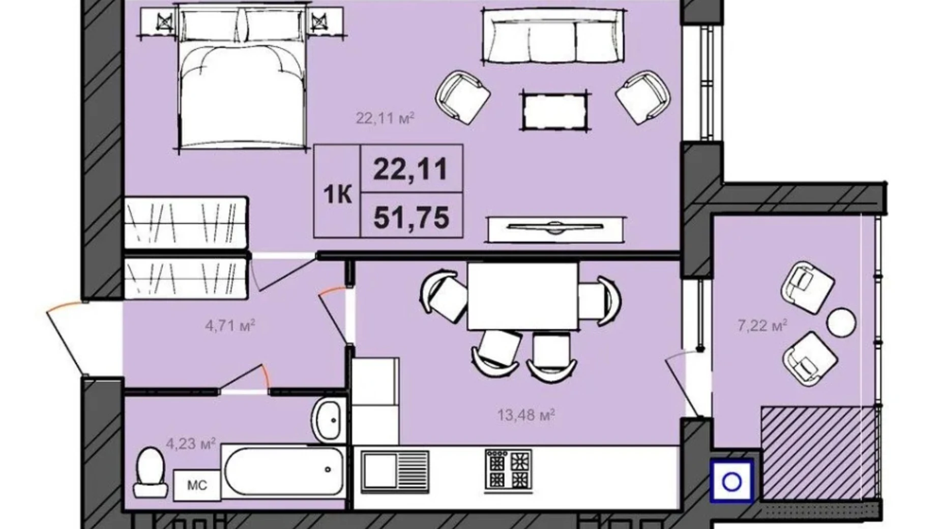 Продається 1-кімнатна квартира 51.75 кв. м у Хмельницькому, просп. Миру, 41/1 - фото 2