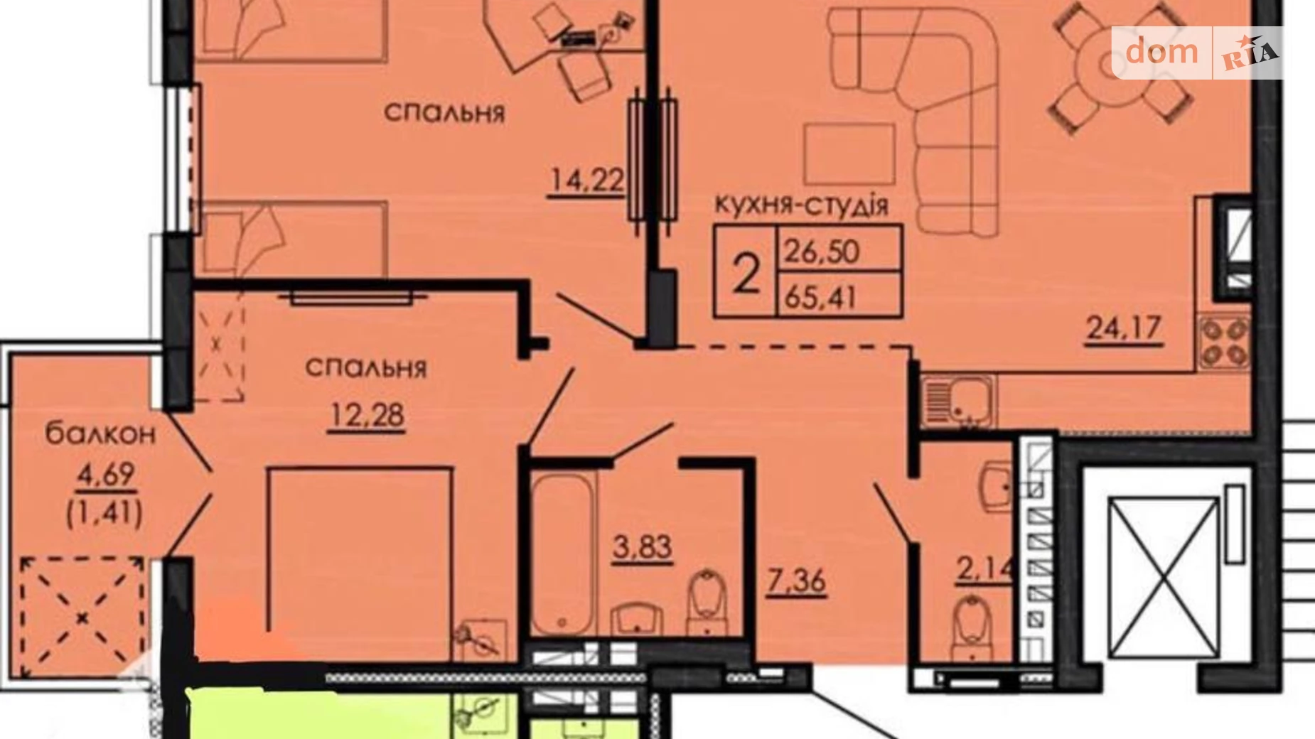 2-комнатная квартира 66 кв. м в Тернополе, просп. Бандеры Степана - фото 2