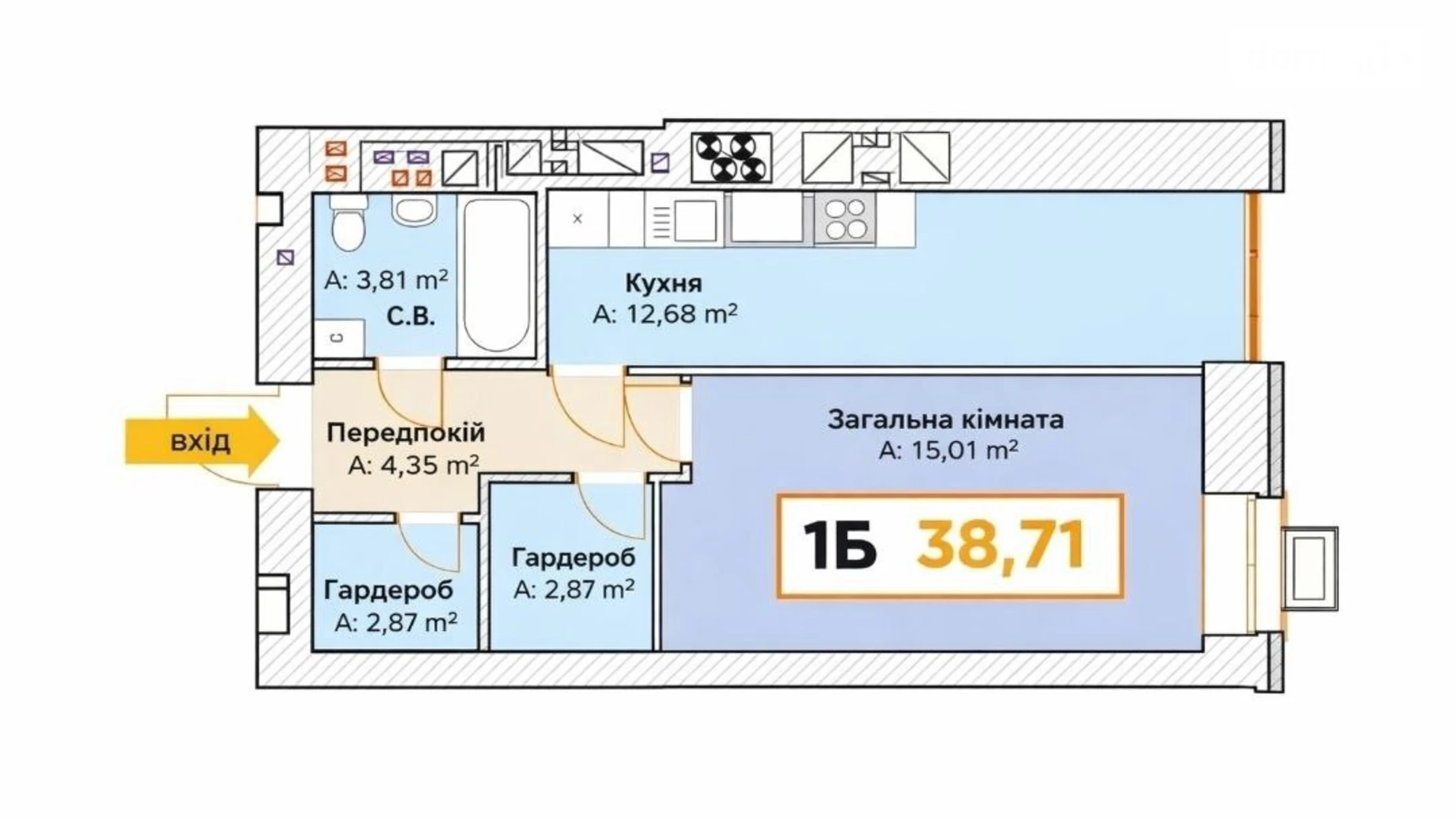 Продается 1-комнатная квартира 38.71 кв. м в Буче, пер. Тихого, 4 - фото 3