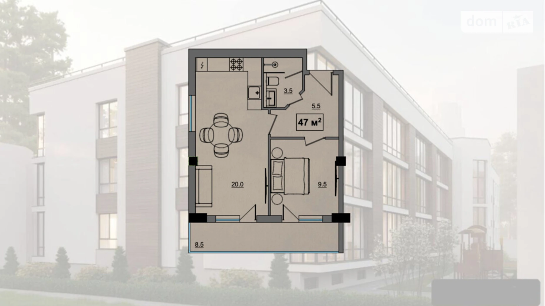 1-комнатная квартира 47 кв. м в Тернополе, цена: 56400 $ - фото 5