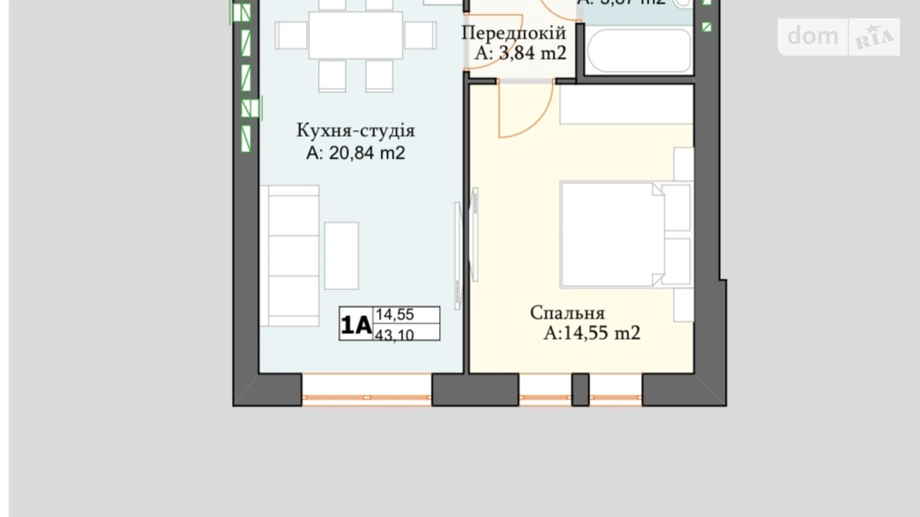 Продается 1-комнатная квартира 43.1 кв. м в, цена: 50642 $ - фото 4