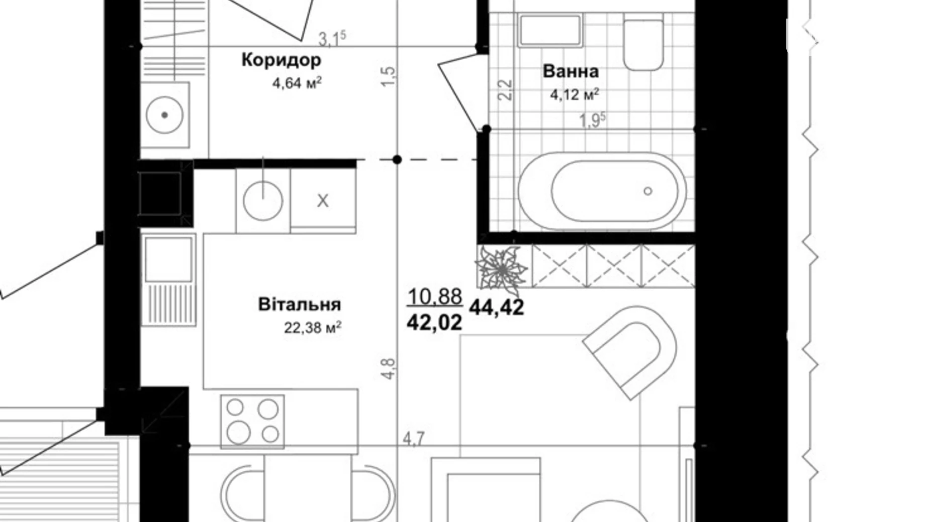 Продается 1-комнатная квартира 44.2 кв. м в, цена: 44000 $ - фото 3