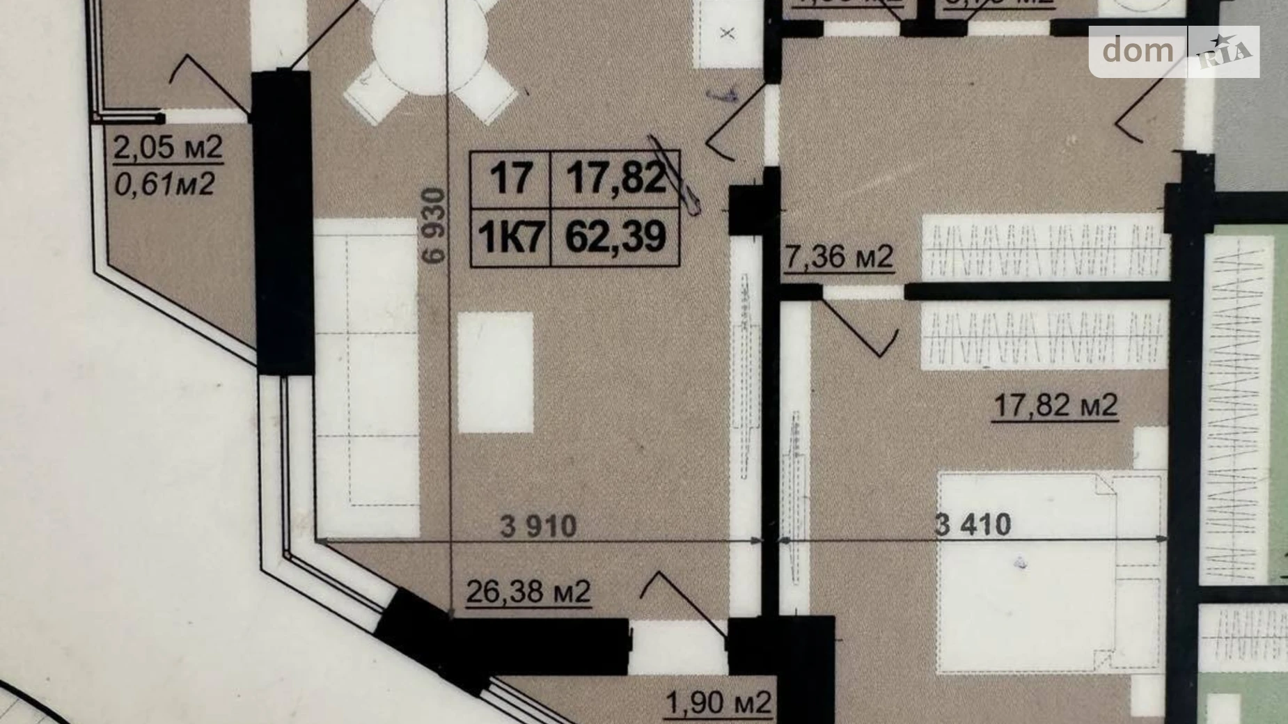 1-комнатная квартира 62.39 кв. м в Тернополе, ул. Евгения Коновальца - фото 2