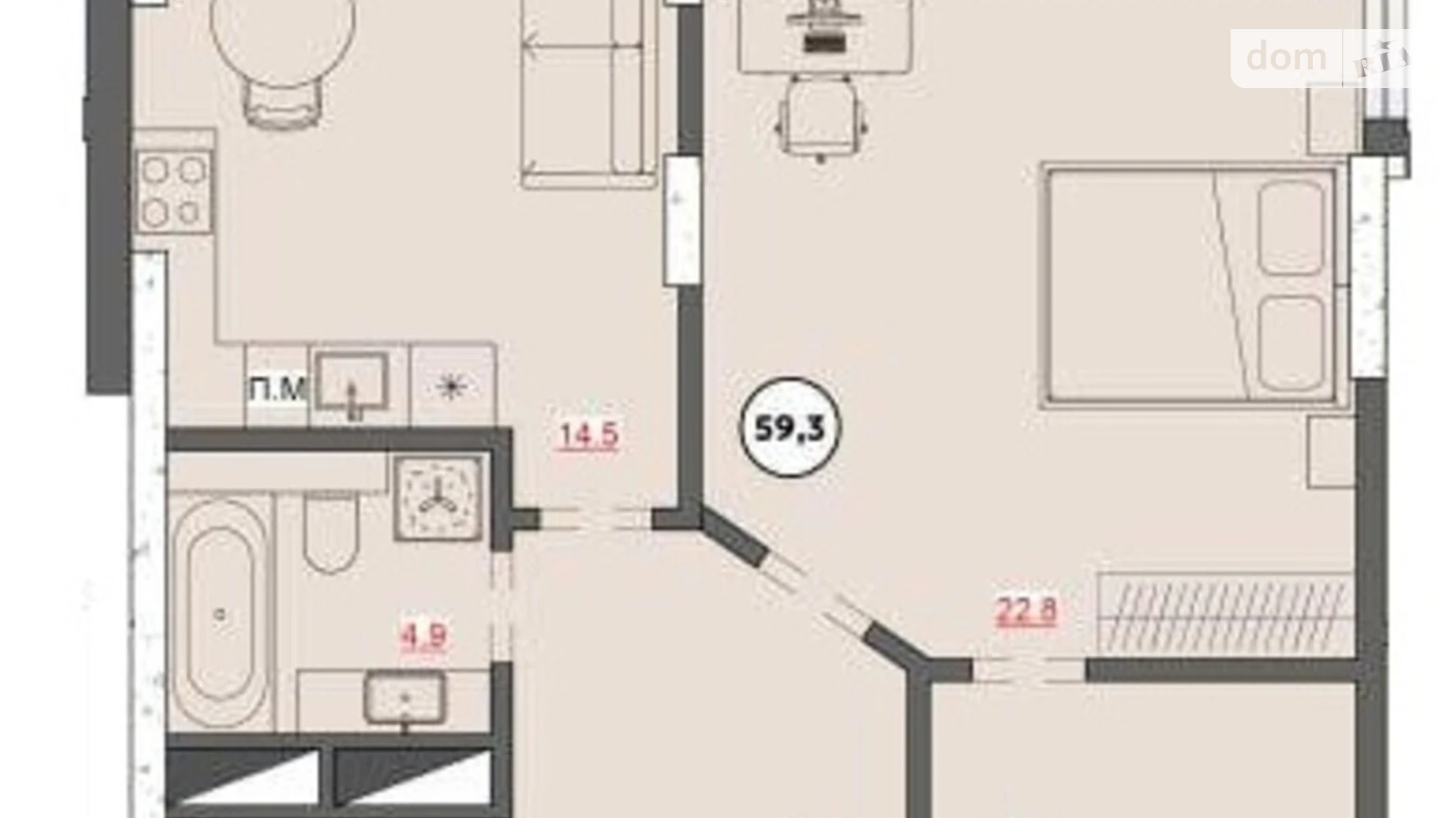 Продается 1-комнатная квартира 59.3 кв. м в Кропивницком - фото 5