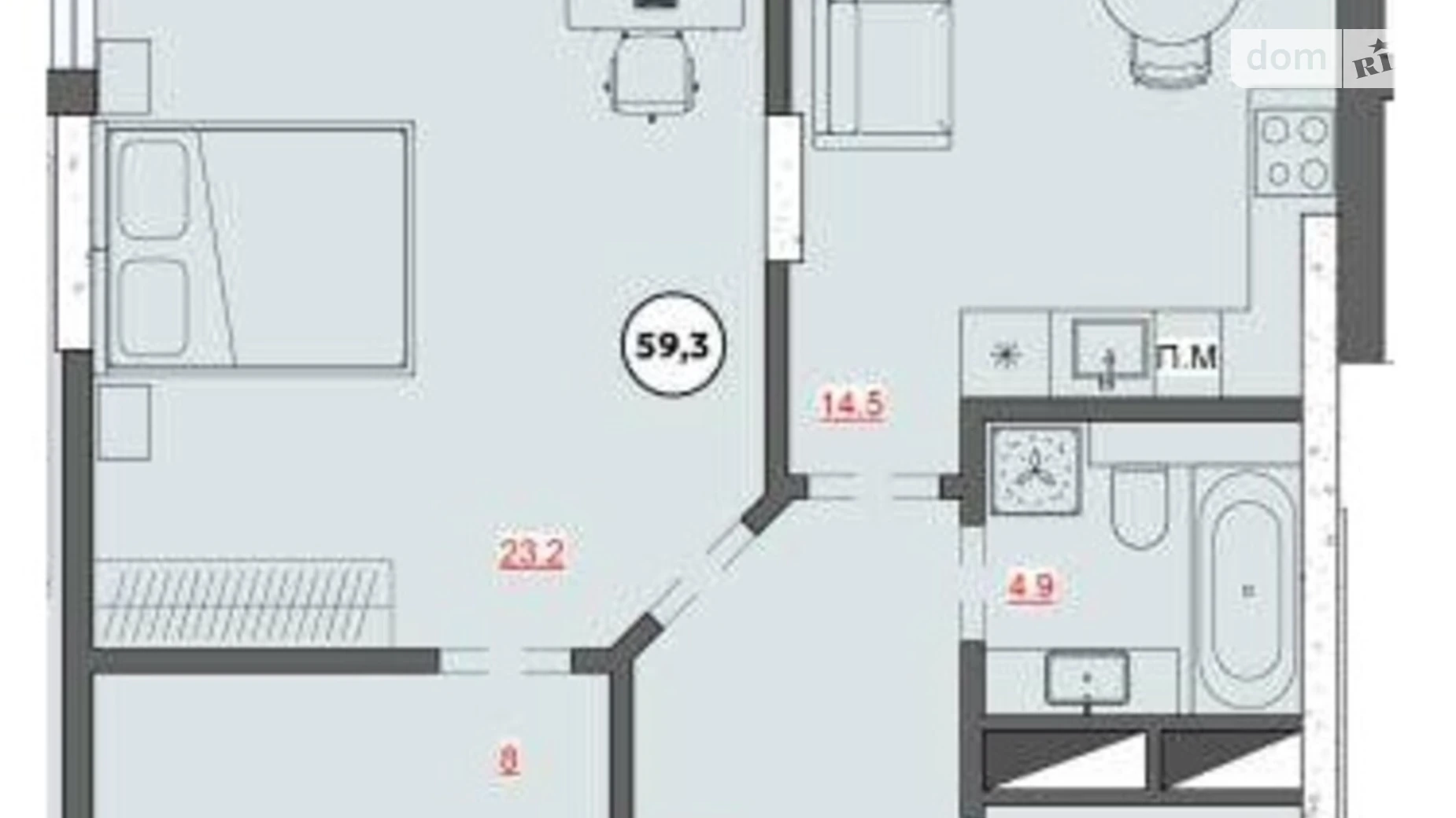 Продается 1-комнатная квартира 59.3 кв. м в Кропивницком - фото 4