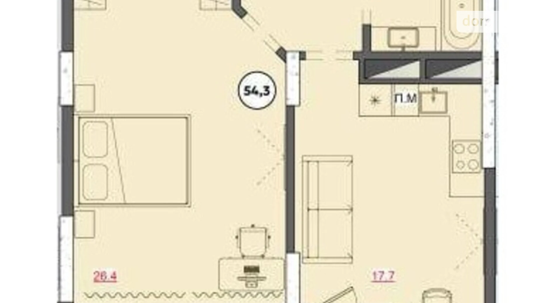 Продается 1-комнатная квартира 54.3 кв. м в Кропивницком - фото 5