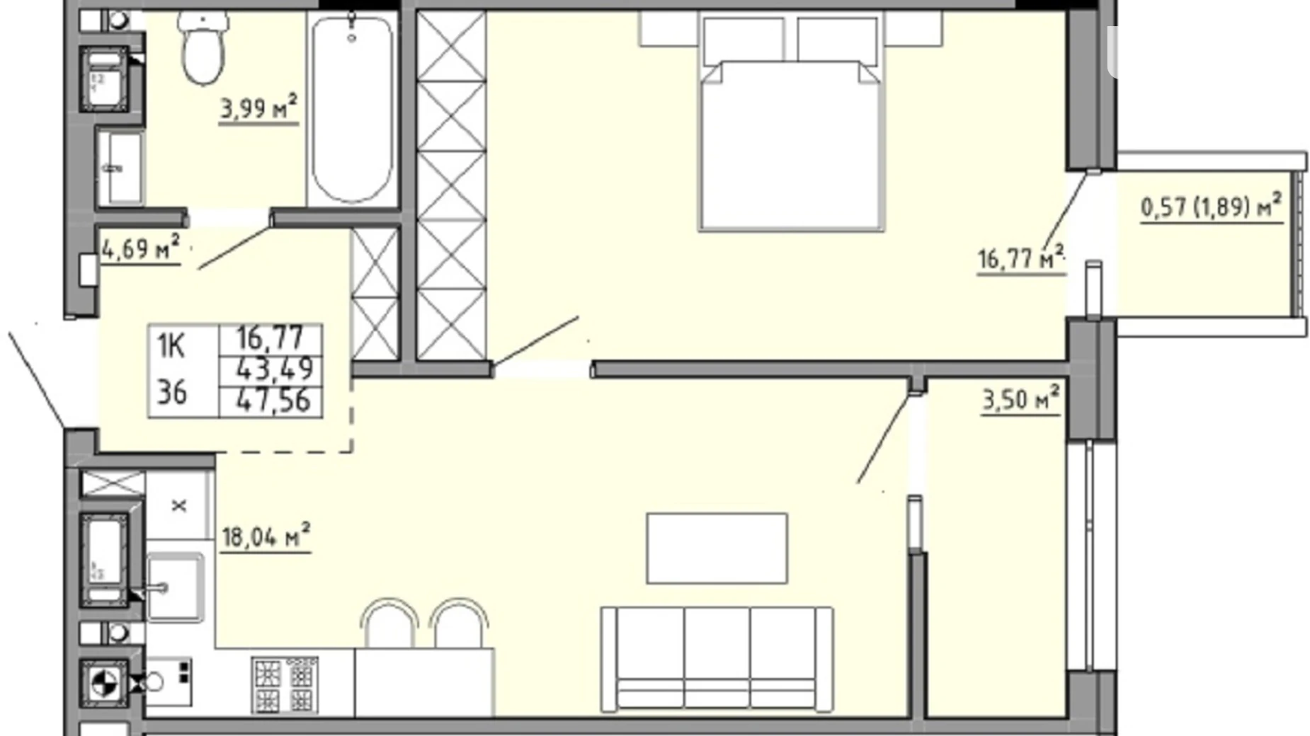 Продается 1-комнатная квартира 47 кв. м в Львове, ул. Орлика, 2/1 - фото 3