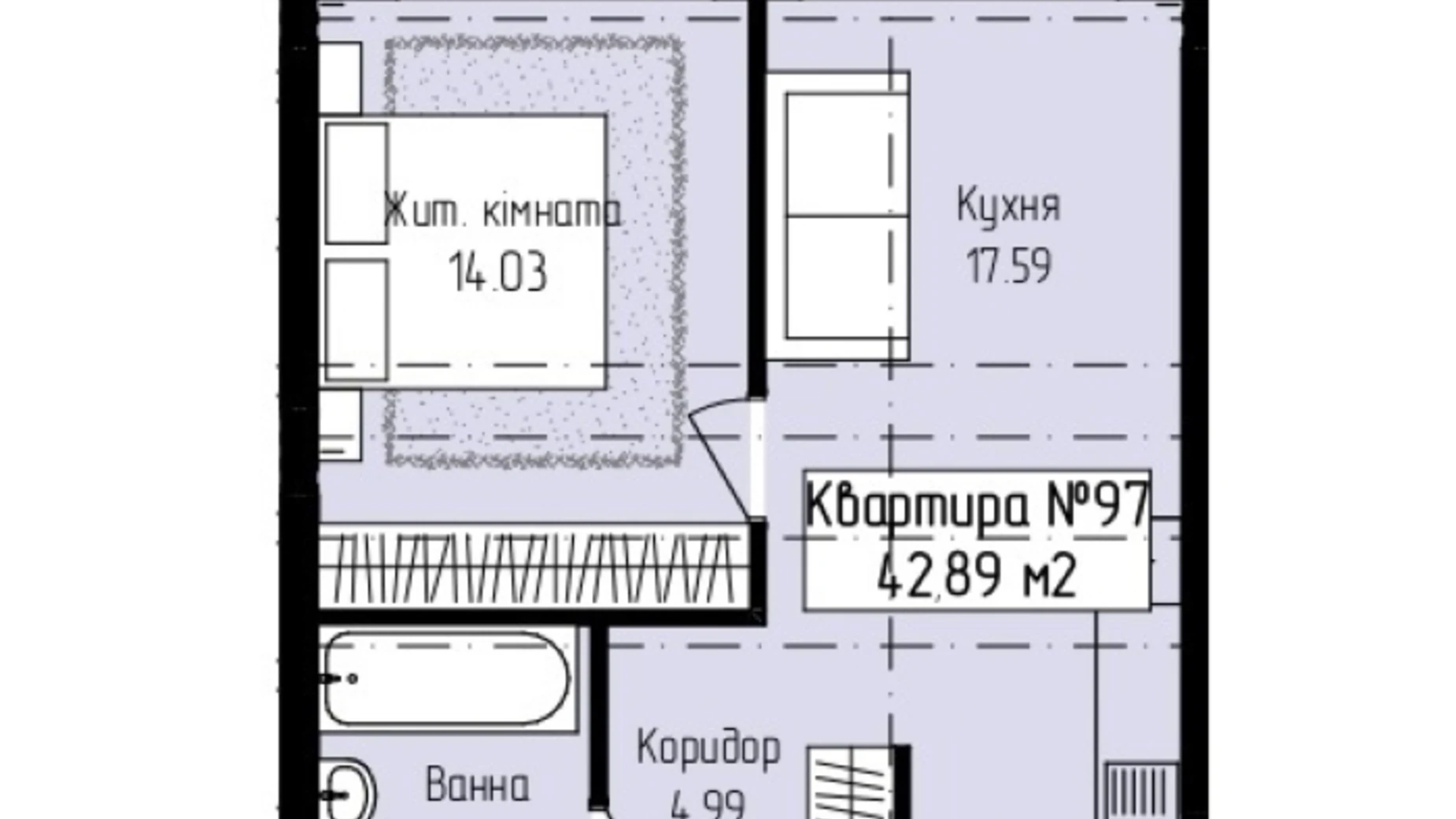 Продается 1-комнатная квартира 42.89 кв. м в, цена: 51468 $ - фото 2