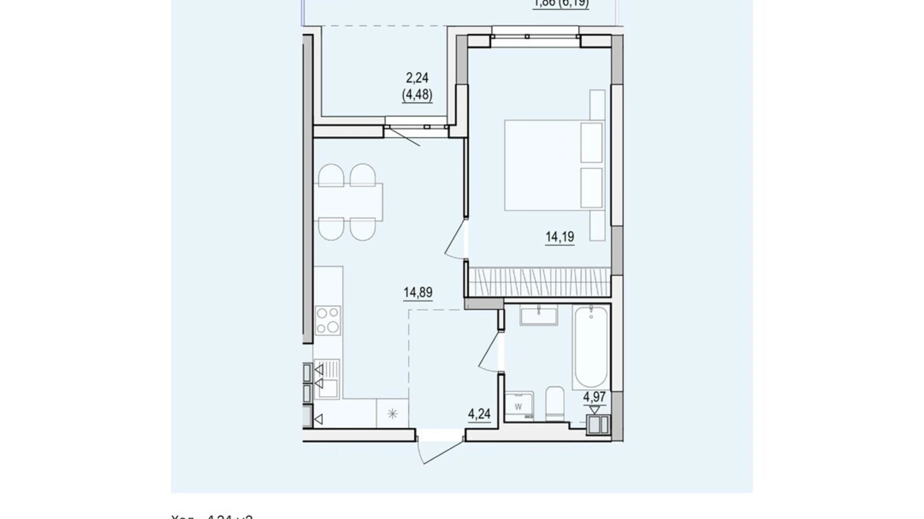 Продается 1-комнатная квартира 42.39 кв. м в, цена: 60112 $ - фото 2