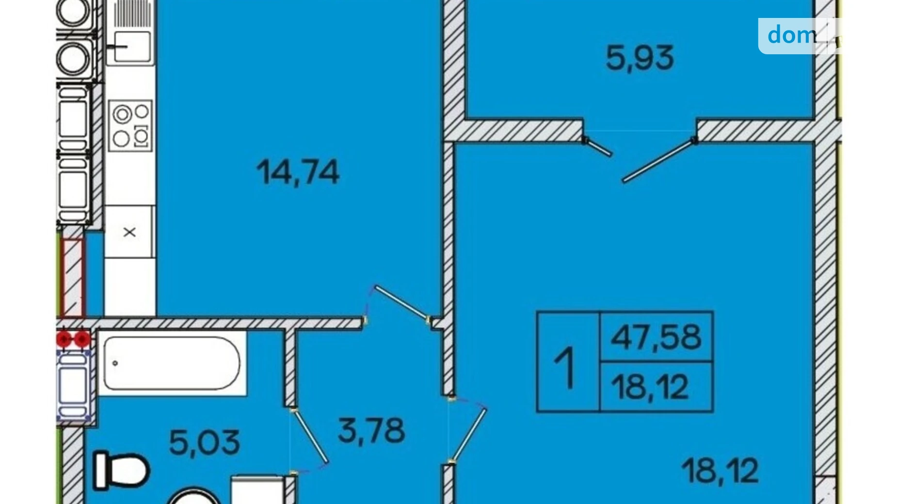 1-кімнатна квартира 47.58 кв. м у Луцьку, вул. Конякіна, 3М - фото 5