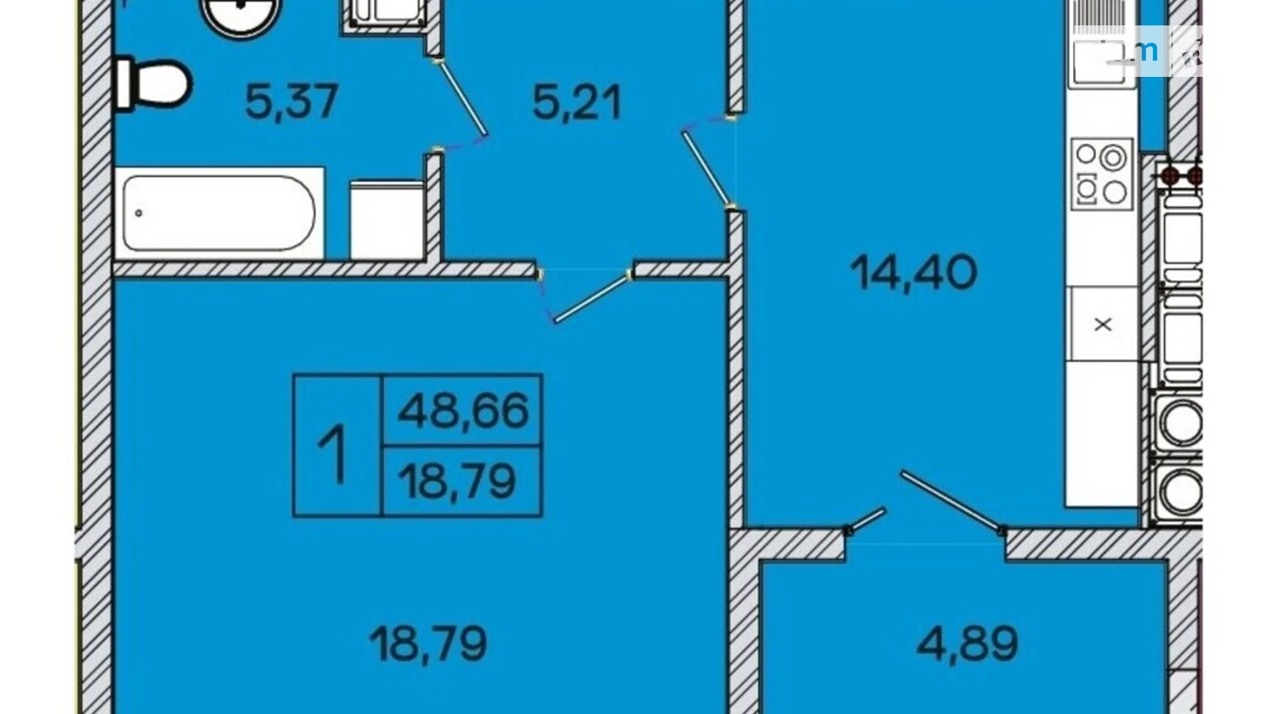 1-кімнатна квартира 48.66 кв. м у Луцьку, вул. Конякіна, 3М - фото 5