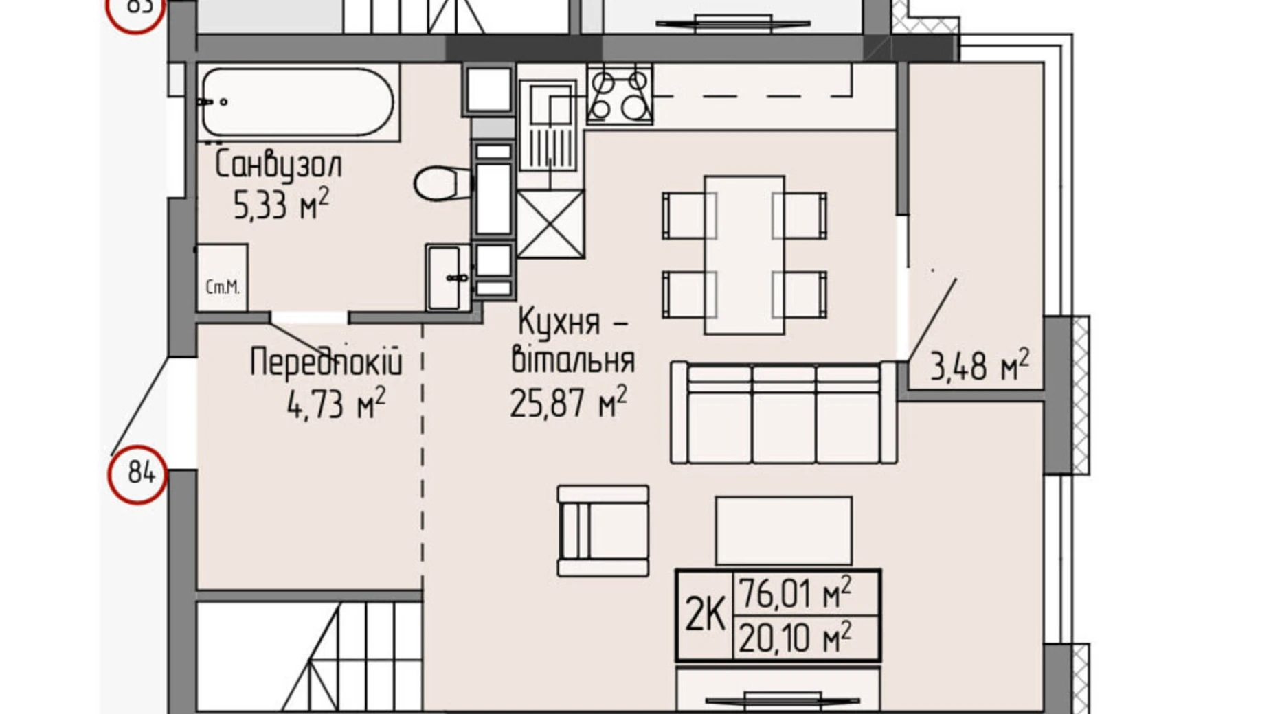 2-кімнатна квартира 76.01 кв. м у Тернополі, цена: 64401 $ - фото 4