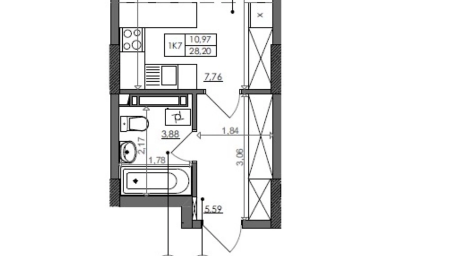 Продается 1-комнатная квартира 28.2 кв. м в Киеве, Столичное шоссе, 1 - фото 2