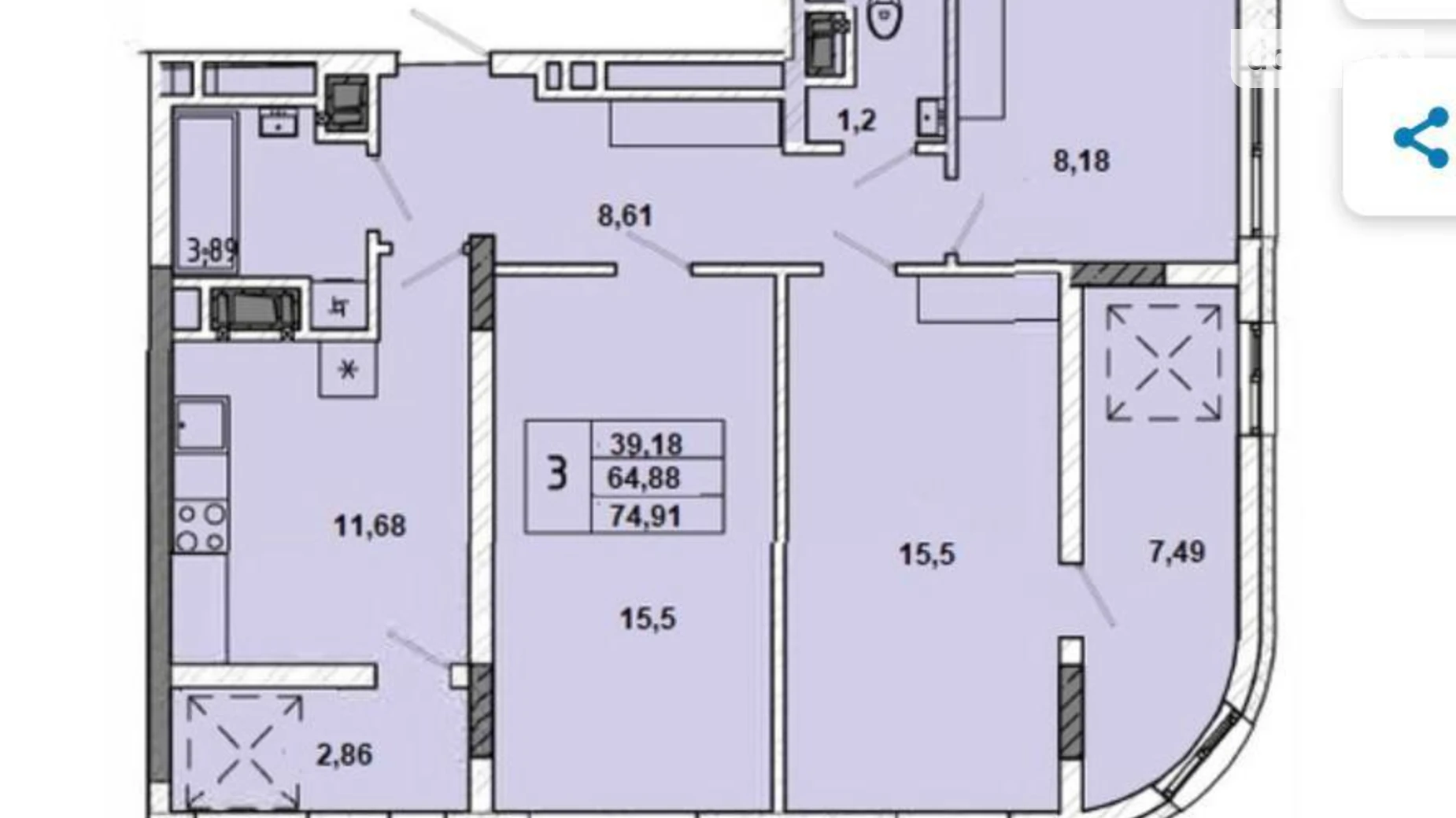 Продается 3-комнатная квартира 75 кв. м в Львове, ул. Миколайчука, 38 - фото 2