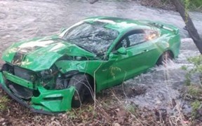 Довыпендривался? Дрифт подростка на Ford Mustang GT закончился в речке. ВИДЕО