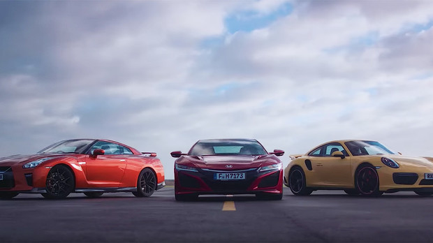 Видео: Acura NSX, Nissan GT-R и Porsche 911 Turbo сравнили в скорости